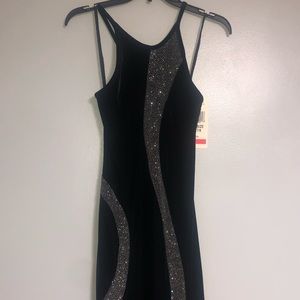 stunning black and silver velvet long dress NEW